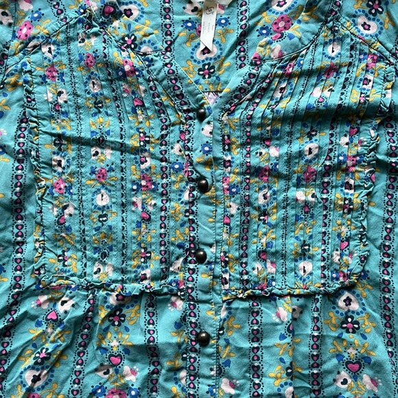 Matilda Jane Blouse Womens Medium Blue Floral w/Button Up Front 3/4 Sleeve - Picture 3 of 7